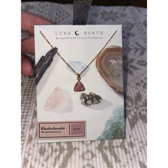 Gold Necklace Triangle Rhodocrosite - Picture 3 of 5